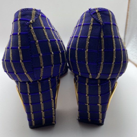 Costa Blanca Purple & Gold Block Heels W/Heart Cutout Women Size 6 1/2M, - Picture 7 of 16